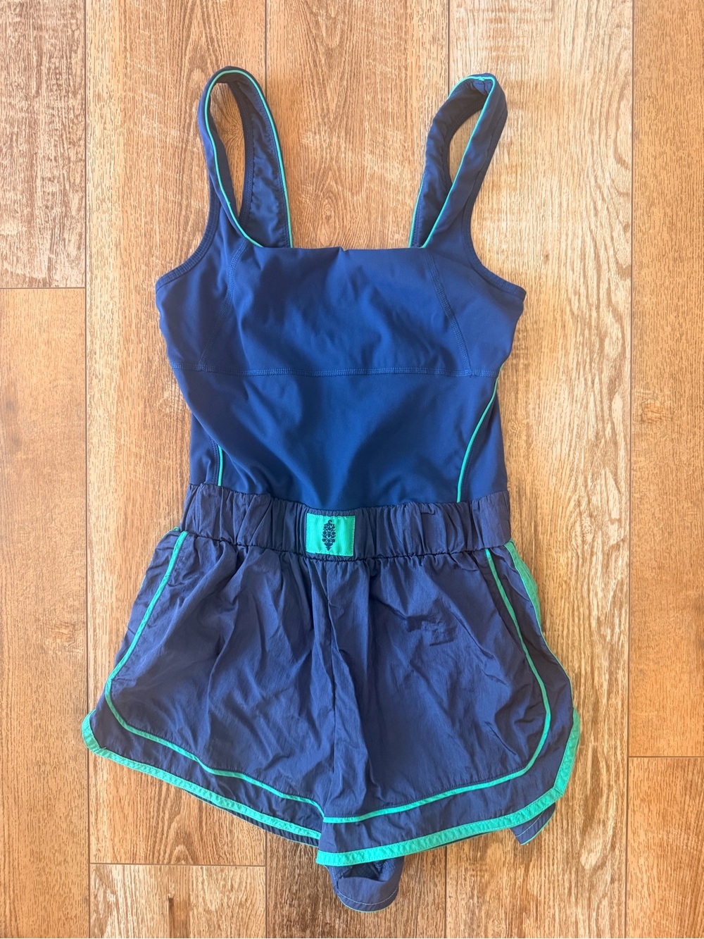 FP Movement Varsity Runsie Romper Navy & Green